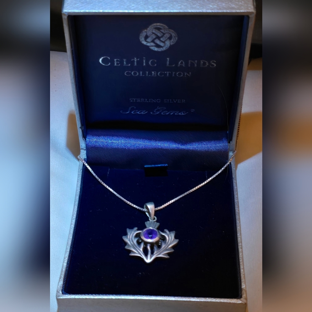 Celtic Lands Sterling Silver And Genuine Amathyst Scottish Thistle Necklace